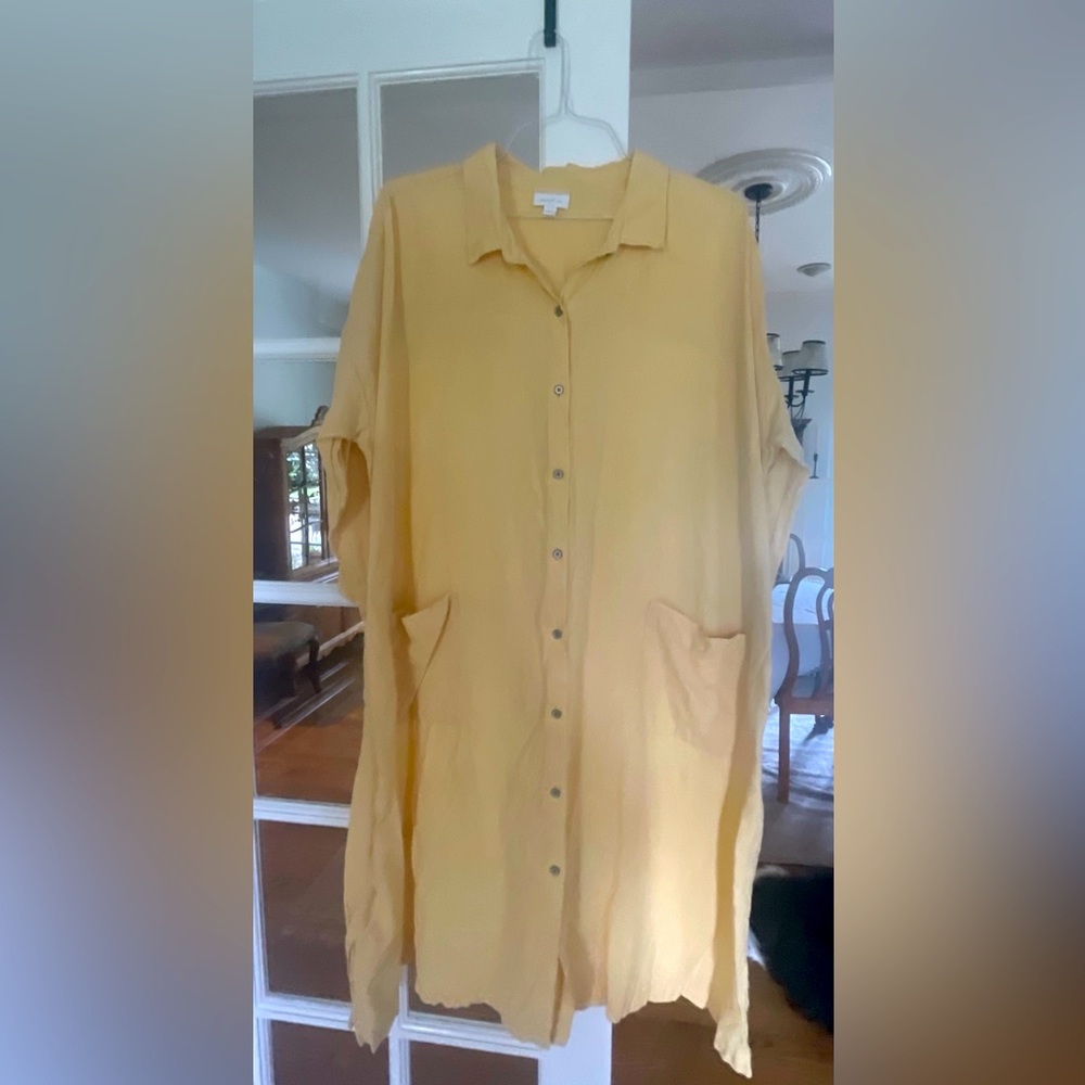 Purejill yellow linen shirt dress